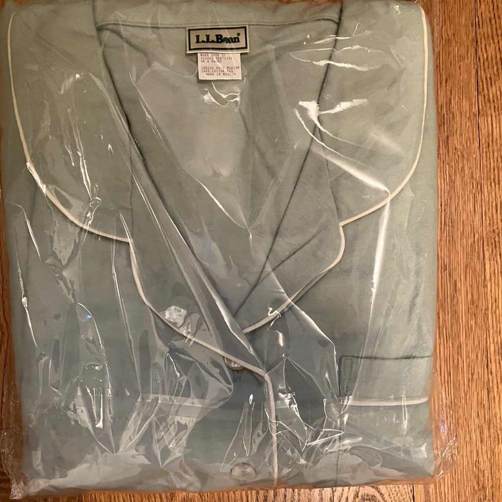 Vintage LL Bean Pajamas Set Women M Blue Flannel 2 Piece Cotton New Old Stock